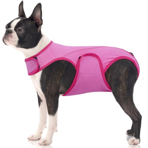FUAMEY Dog Surgery Suit Female Spay, Male Neuter, Post Surgery, Soft Dog Shirts, Anti Licking, Abdominal Wounds, Dog Onesie, Period Wrap, Pink, M(Back