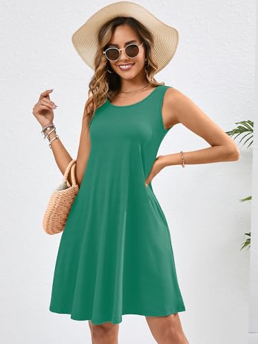 Image of Heymoments Women's Summer Dresses Sleeveless Casual Fashion Loose Swing Button Down Beach Dress with Pockets