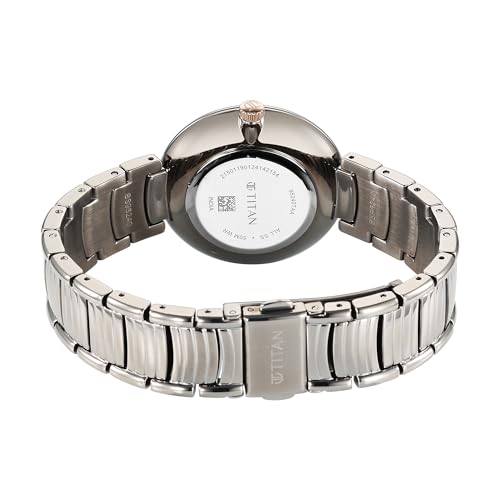Image of Titan Aura Phase Quartz Analog Grey Dial with Black Stainless Steel Strap Watch for Women-95240KM01