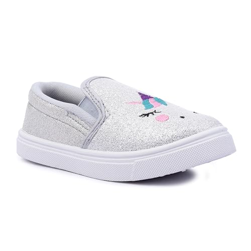Image of Myau Girls' Glitter Embroidery Design Slip-On Shoes, Casual Sneakers for 3-8 Years