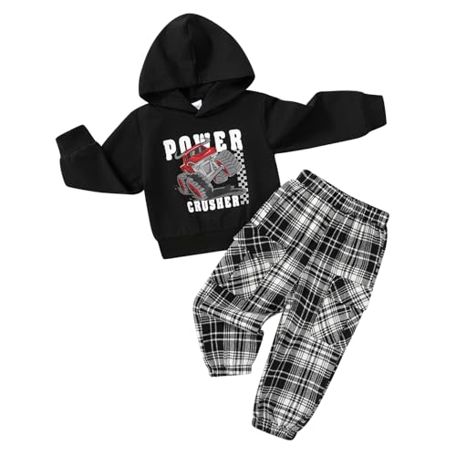Happy Town Toddler Boy Clothes Fall Sweatsuit Winter Outfits Long Sleeve Hoodies Sweatshirt and Plaid Cargo Sweatpants