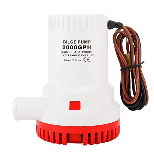 PetierWeit 12V 2000GPH 1-1/8" Bilge Pump Submersible Pump Electric Pump for RV, Camping, Boats, Small Pools and Fountains