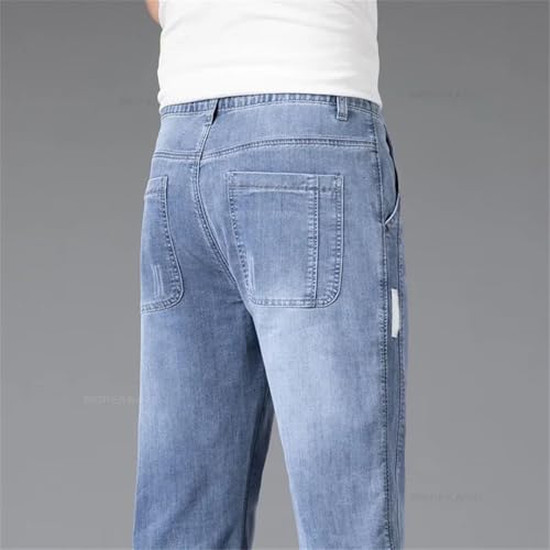 Men's Summer Thin Stretch Baggy Jeans Elastic Waist Business Casual Straight Denim Trousers Classic Style4