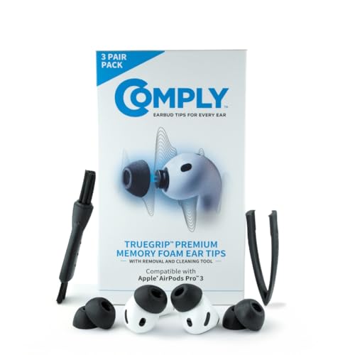 Image of Comply TrueGrip | Premium Memory Foam Replacement Earbud Tips for Apple AirPods Pro Gen 3 | Long Lasting Comfort, Secure Fit, Superior Noise Isolation| Black (Medium) (3 Pairs)