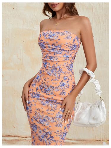 Image of Milumia Women's 2026 Summer Floral Bodycon Maxi Dress Strapless Tube Top Long Dresses Wedding Guest Party