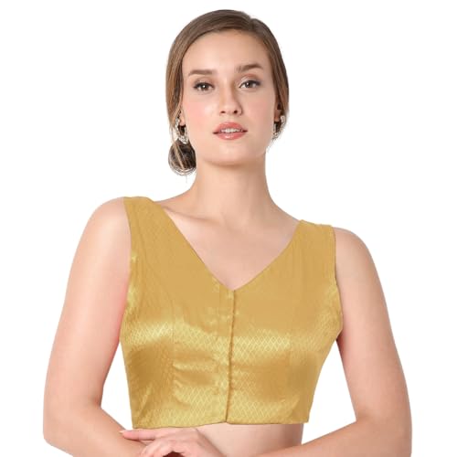 Chandrakala Gold Blouses for Women Sarees,Readymade V-Neck Choli (B220-P)