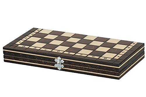 Sunrise Chess & Games - Szachy i warcaby gra drewniana 35 x 35 cm drewno wiśniowe - Kompaktowa gra 2 w 1 ze składaną walizką