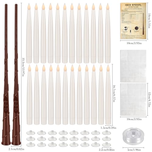 Image of 24 Pcs Halloween LED Magic Hanging Floating Candles, Taper Flickering Flameless with 2 Magic Wands - Candle Set for Halloween, Christmas, Weddings, Birthdays & Fantasy Ambiance...