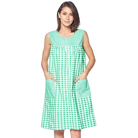 Casual Nights Women's Zipper Front House Dress Duster Sleeveless Housecoat Lounger Robe, Gingham Green, XX-Large Cover