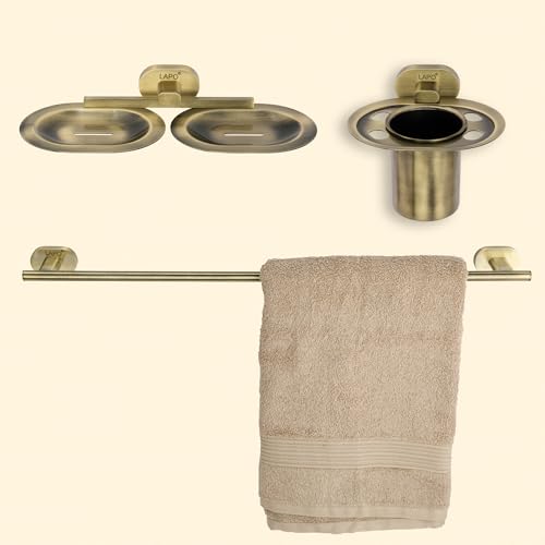 Image of LAPO 304 Stainless Steel Combo Bathroom Accessories Set (24 inch Towel Rod,Double Soap Dish, Tumbler Holder) Bathroom Accessories- (Kik- 3 Piece Combo Set,Antique Finish)