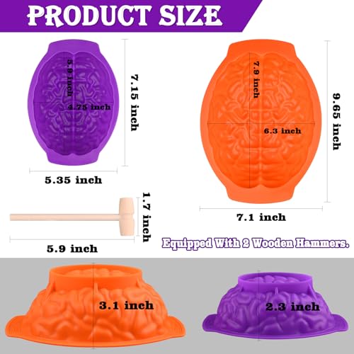 Image of Sakolla 2 Pack Halloween 3D Human Brain Silicone Molds | Food-grade Silicone Molds, Human Brain Shape Baking Molds for Chocolate Bomb, Jelly, Cake, Gelatin, Candle and Resin