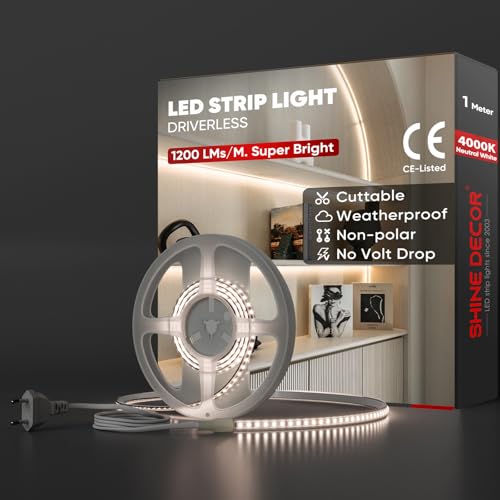 Shine Decor LED Streifen, AC 220V 230V IP65 Wasserdicht LED Band, SMD 2835 120 leds/m Ultrahohe Helligkeit Lichtleiste für Home Decoration Küche Garten LED Beleuchtung