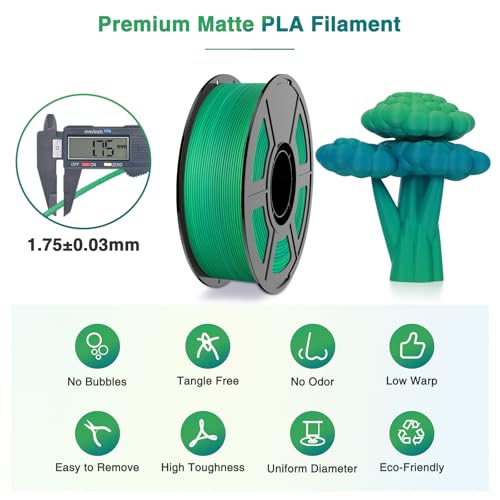 Image of Matte Rainbow PLA 3D Printer Filament, 1.75mm Fast Color Change PLA, Low Warping&High Precision 3D Printing Filament, 1kg Spool Marine Canopy, Blue Green Gradient PLA, Fits FDM 3D Printers
