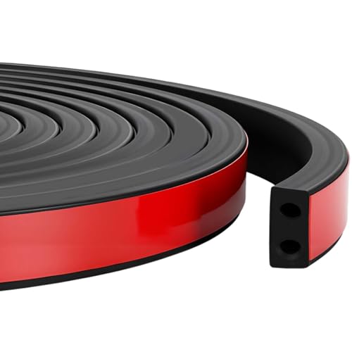 Pangda 20 Ft Rectangular Rubber Seal Strip with Self-Adhesive Tape, 1 W x 1-2 H Foam Rubber Weather Stripping for Boat, Automobile, RV, Ship, Garage Door-Window Seal, Black (Double Hole)