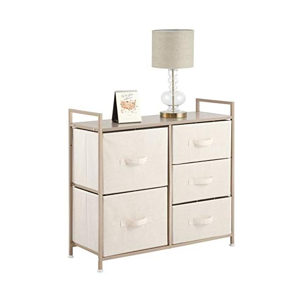 mDesign Unit with 5 Storage Drawers – Broad Chest of Drawers for The Nursery – Nursery Organiser with Polka Dot Design Made of Metal, MDF and Fabric - Image 8