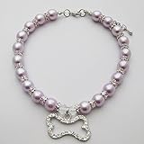 PETFAVORITES Crystal Dog Pearls Necklace Jewelry with Bling Rhinestone Bone Charm for Small Dogs...