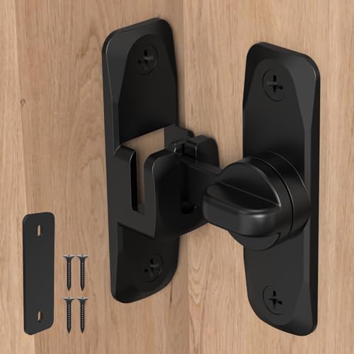 SecureLatch 90/180 Degree Barn Door Locks and Latches Safety Aluminum Hardware Sliding Door Latch Small Flip Locks for Barn Bathroom Cabinet Garden Window (Black-1PC)