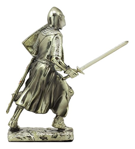 Ebros Holy Roman Empire Crusader Knight With Sword And Shield Statue 7" Tall Suit Of Armor Swordsman Warrior In Battle Medieval Age Of Kings Decorative Sculpture #TOP3