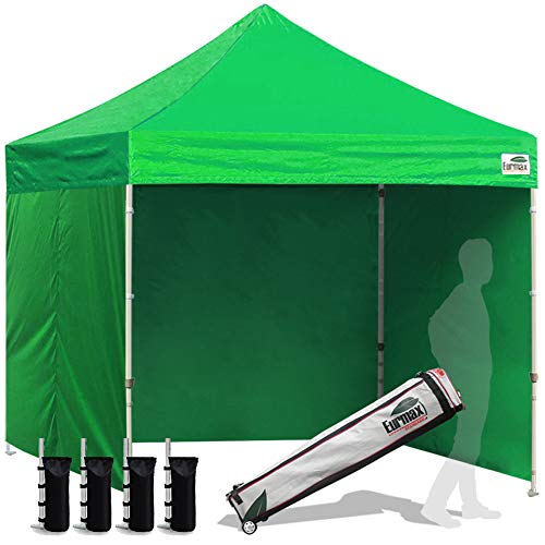 Image of Eurmax USA 8x8 Pop Up Canopy Tent,Commercial Tent with Patented No-Tip Rolling Bag,4 Zippered Removable Walls,UV & Water Resistant Canopy Top,Heavy Duty Outdoor Gazebo,Instant Shelter(Kelly Green)