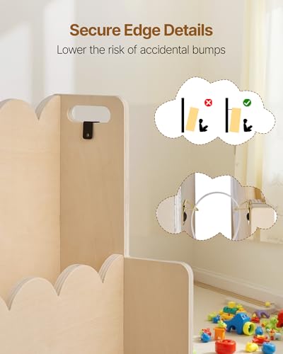 Image of VEVOR 3-Tier Montessori Bookshelf, Kids Scalloped Bookshelf, Wooden Toddler Bookshelf with 2 Hooks, Book Organizer Display for Bedroom, Playroom, Entryway, Nursury, Classroom