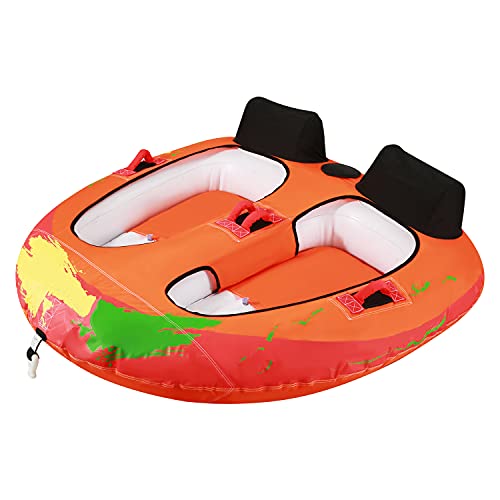ã€Limited Time Promotionã€‘ Towable Tube for Boating 2 Rider Boating Tube for Youth & Adult Have Fun Outdoor - Orange