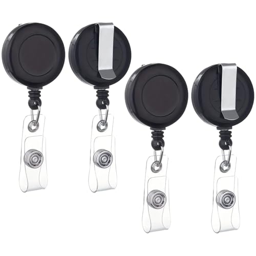 WOLMIK Einziehbare Badge Reel für Ausweishalter, 4 Stück Ausziehbarer Schlüsselanhänger, Schlüsselband Ausziehbar, für ID Badge Holder, Kartenhalter, Schlüsselkarten