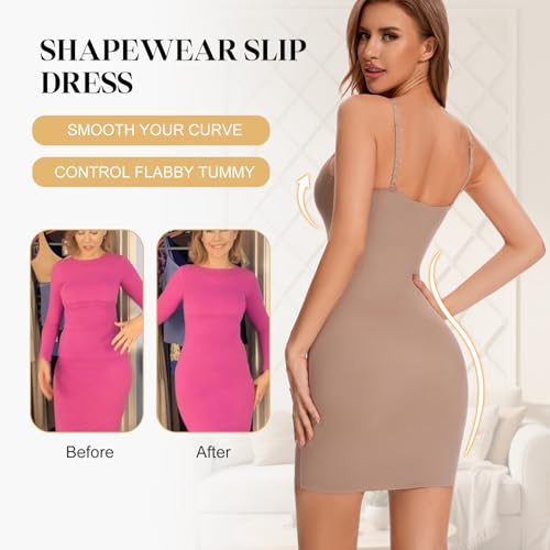 Shapewear Slip Dress for Women Full Slip Body Shaper Tummy Control Under Dress Seamless Spaghetti Strap3