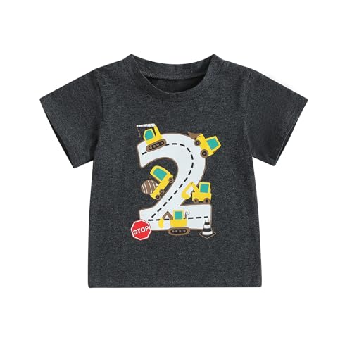 1st 2nd 3rd 4th 5th 6th Birthday Boy Shirt Construction Excavator Number Print Graphic Tee Shirts