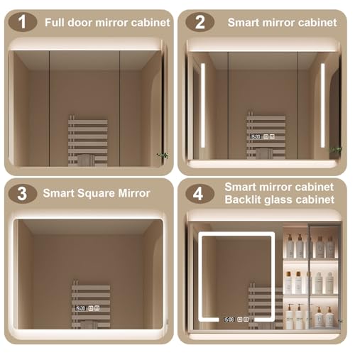 Modern Wall Mounted Floating Bathroom Vanity with Integrated Ceramic Sink, No Assembly Required, Hanging LED Intelligent Lighted Sensor and Demisting Mirror, Cabinet Spaces