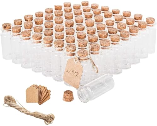 Image of Mini Clear Glass Wish Bottles with Cork Stopper, 1ml Mini Message Bottle, Tiny Glass Bottles With Wood Cork Empty Small Containers for Crafts & Decorations 4 cm (Pack of 20)