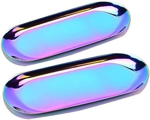 Bohai Rainbow Decorative Bathroom Jewelry Cosmetics Oval Stainless Steel Tray Dish Plate 9in 2 Pieces