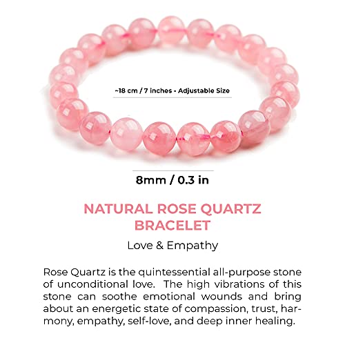 Crystal Agate Rose Quartz Stretch Bracelet - Pink Beaded Crystal for Heart Chakra, Balance, Calm, Meditation, Yoga & Spiritual Reiki Gift for Men and Women2