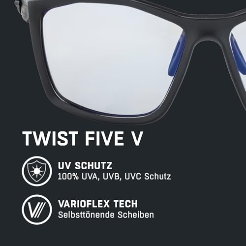 ALPINA TWIST FIVE V - Selbsttönende, Bruchfeste & Beschlagfreie Sport- & Fahrradbrille Mit 100% UV-Schutz Für Erwachsene, black matt, One Size