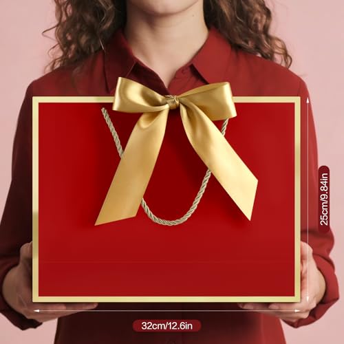 Image of JMANNI Gift Bags with Handles, 13 inch Medium Gift Bags with Tissue Paper | 1 Pcs Red Bag, 2 Tissue Paper and 1 Cards, for Baby Shower, Wedding Bridal Shower, Birthday Party