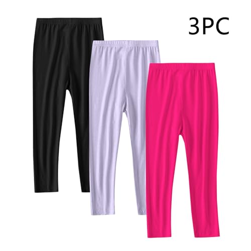Girls 3PC Leggings Pants Children Girl Solid Color Stretchy Long Pants Elastic Waist Joggers Trousers Breathable2