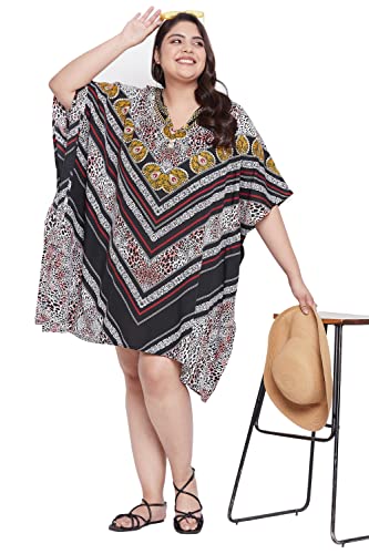 Image of Oussum Short Caftans for Women Plus Size Kaftan Tunic Tops Polyester Summer Beach Clothing Mini Cover Ups Dress for Ladies
