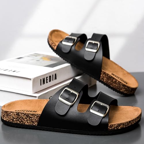 Men's Casual Double-Buckle Sandals - Leather Slides with PVC Sole for Beach & Outings2
