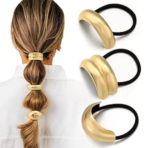 3PCS Gold Hair Ties, Metal Hair Tie...