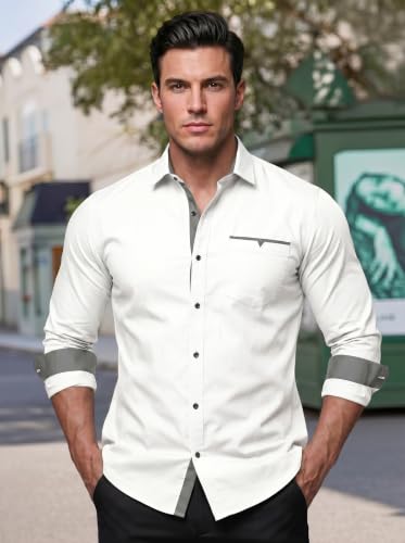 Image of Men's Cotton Blend Shirt with Solid Long Sleeves Spread Coller Neck Regular Fit Single Chest Pocket and Standard Length | Cotton Casual Shirt for Man