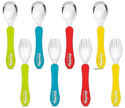 Plaskidy Toddler Silverware Set Of 8 Kids Utensils Forks And Spoons - Bpa Free/Dishwasher Safe Toddlers Utensils Stainless Steel cover