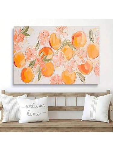 Peinture abstraite orange encadrée pour raviver un mur blanc de salon 30x45