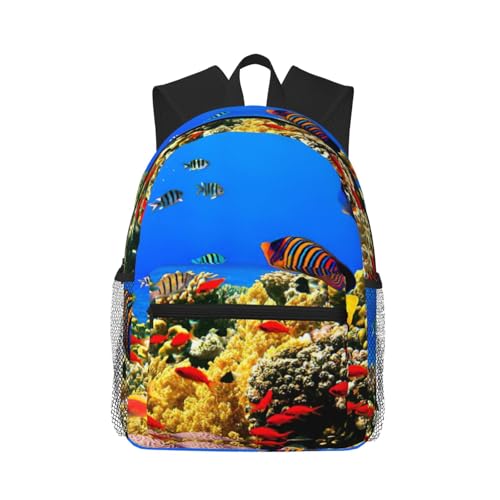 Sac à dos de voyage polyvalent noir double bandoulière imprimé poisson pour adulte et ado