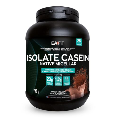 Ripped Max Casein, 750g, Schokolade, Proteinreich, Zucker- und fettarm, Muskelwachstum, 100 Prozent mizellares Casein, Eafit Französische Marke