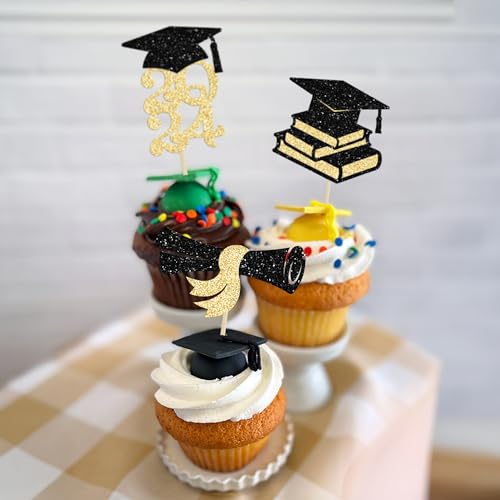 Ephlyn EPH-2022-164-2-1 24Pcs 2024 Graduation Cupcake Toppers Glitter Diploma Grad Cap Class Of 2024 Cupcake Picks thumb #3