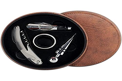 Kit De Vinho Com Estojo Em Couro Com 4 Peças