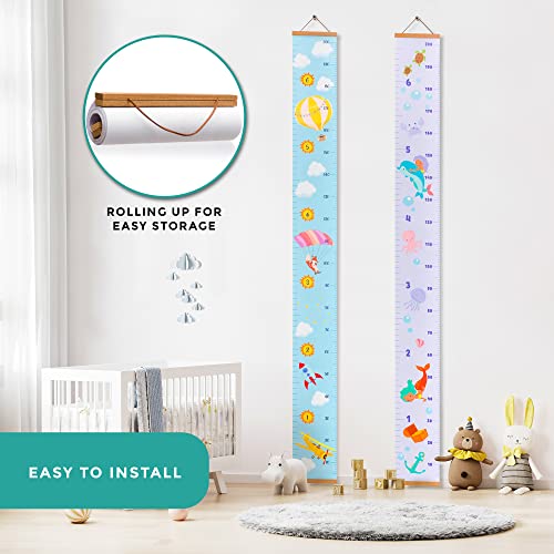 Rubyroo Baby Growth Chart - Growth Chart For Kids - Nursery Or Toddler Room Wall Decor For Boy - Removable Roll Up Canvas Children Height Measure Chart With Wood Frame - 7.9" X 79" Adventure Theme #TOP3