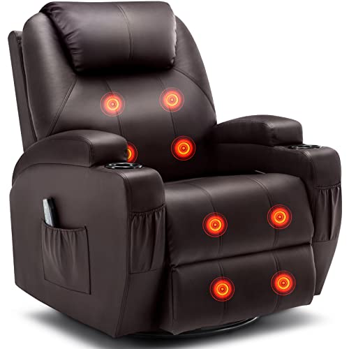 Korser Recliner Chair, Massage Chair For Elderly And Adults, Pu Leather Manual Recliner Chair, 360° Swivel Reclining Chair With Heat, Recliner Chair With Remote Control And Cup Holder For Living Room #TOP11