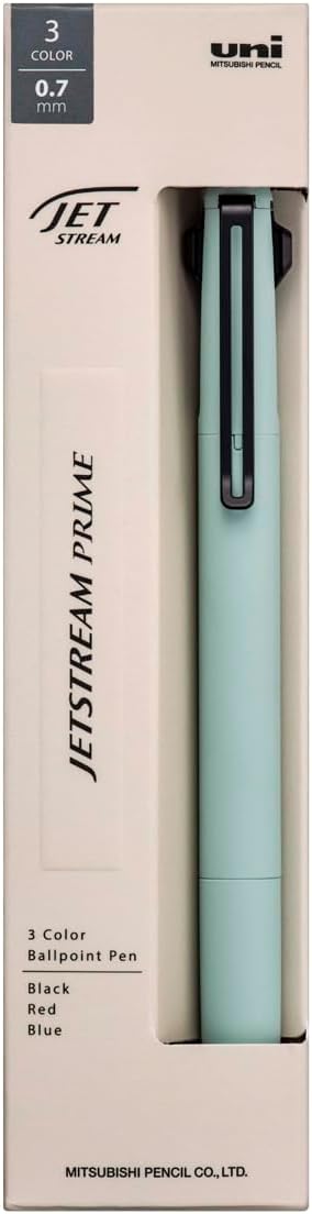 Uni Jetstream Prime 3-Color Ballpoint Pen, 0.7mm Oil-Based Ink (Black, Red, Blue), Metal Barrel, Smoky Green, SXE3350007.52