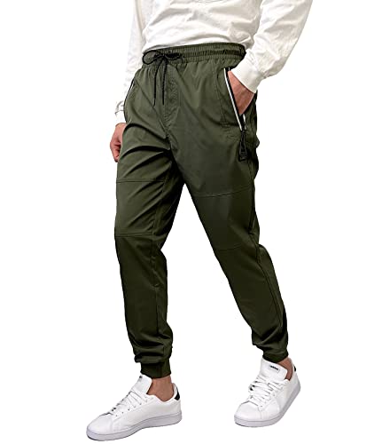 Southpole Men’s Quick-Dry Water Resistant Nylon Track Jogger Pants W/Zipped Pockets, Olive