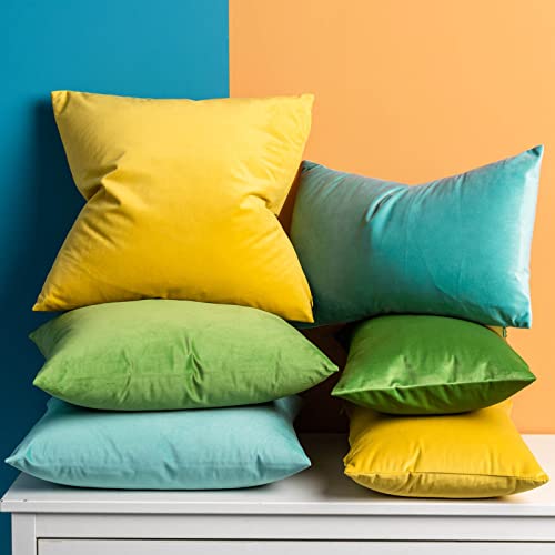 Image of JUSPURBET 26x26 Decorative Velvet Throw Pillow Covers Set of 2,Teal Green | Cozy Soft Cushion Covers Cases with Invisible Zipper for Couch Sofa Bed Living Room Bedroom Home Decor